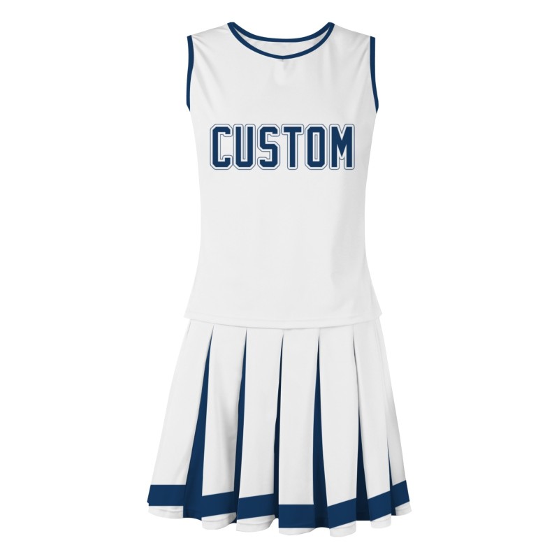 Custom White Navy Blue-White Fashion Authentic Cheerleader Uniform