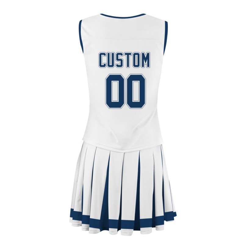 Custom White Navy Blue-White Fashion Authentic Cheerleader Uniform