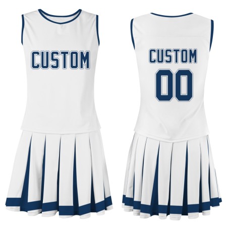 Custom White Navy Blue-White Fashion Authentic Cheerleader Uniform