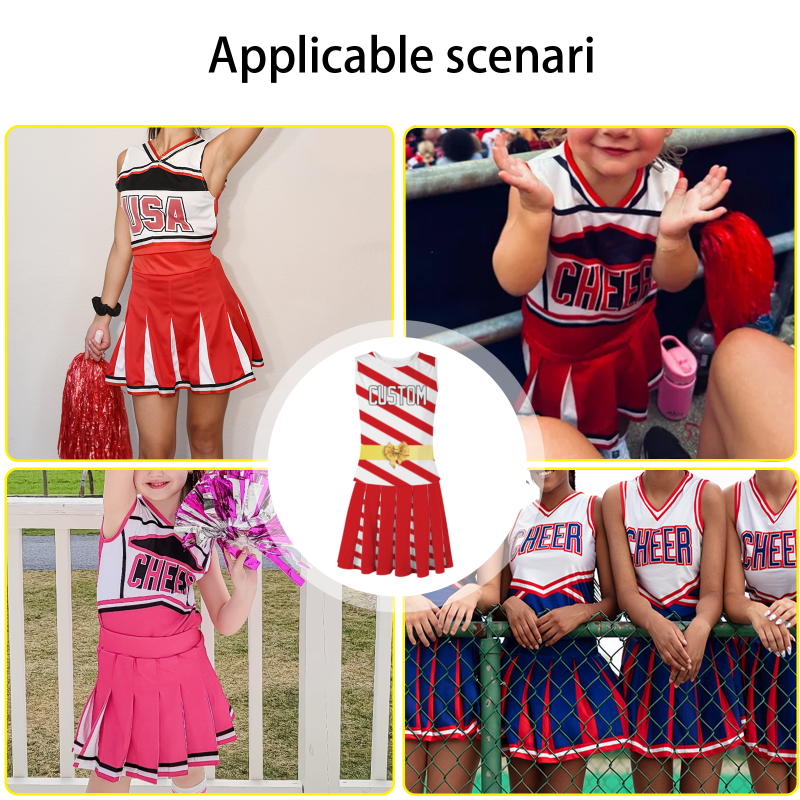 Custom Red White-Black Stripes Modern Style Fashion Durable Cheerleader Outfit