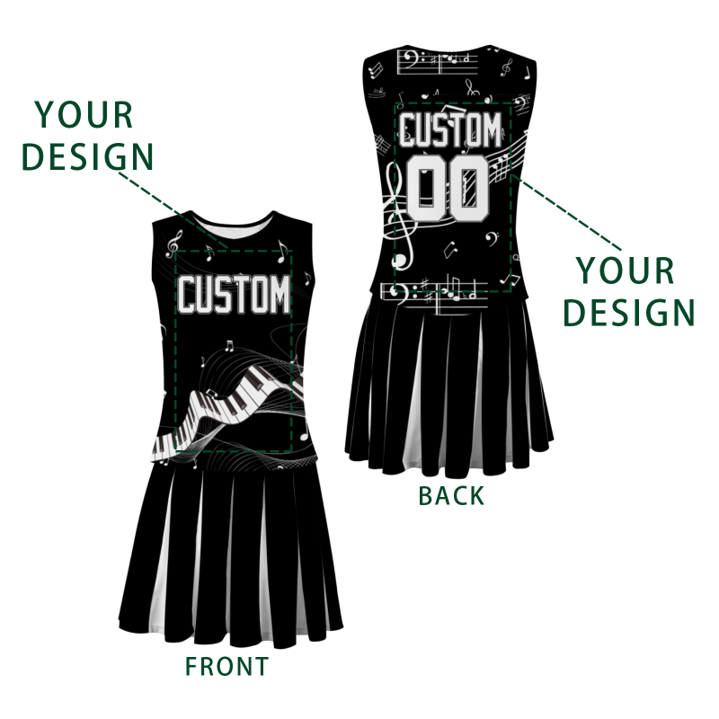 Custom Black White-Black Piano Style Fashion Durable Cheerleader Outfit