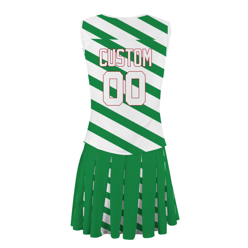 Custom Green White-Red Stripes Modern Style Fashion Durable Cheerleader Outfit