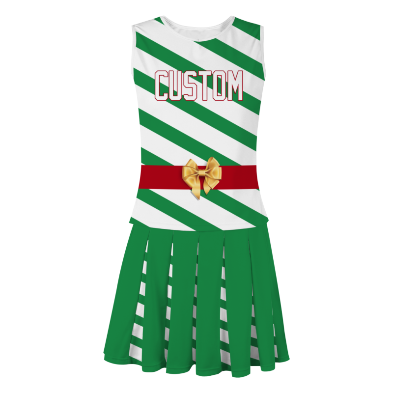 Custom Green White-Red Stripes Modern Style Fashion Durable Cheerleader Outfit