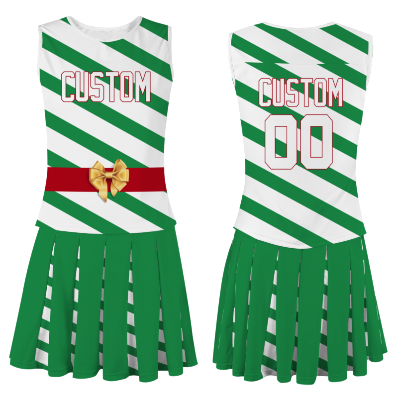 Custom Green White-Red Stripes Modern Style Fashion Durable Cheerleader Outfit