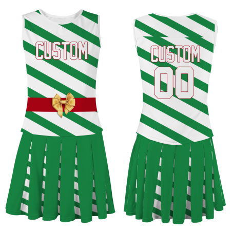 Custom Green White-Red Stripes Modern Style Fashion Durable Cheerleader Outfit