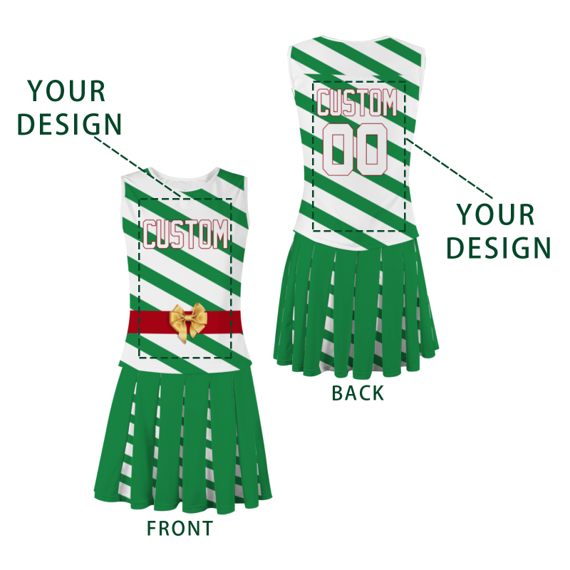 Custom Green White-Red Stripes Modern Style Fashion Durable Cheerleader Outfit