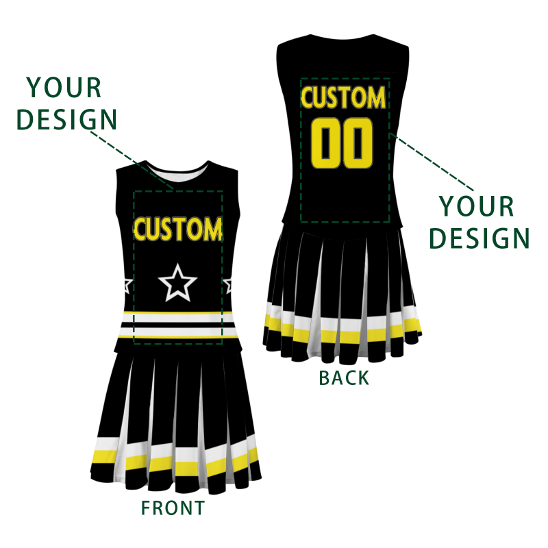 Custom Black Yellow-Black Modern Style Fashion Durable Cheerleader Outfit