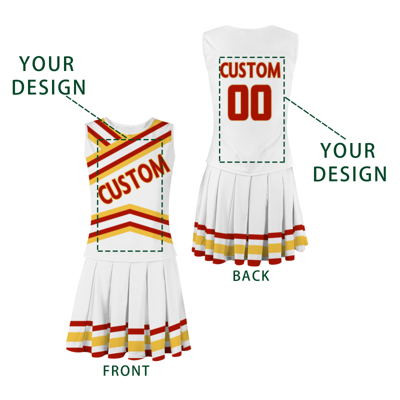 Custom white Red-Yellow Stylish Designs Cheerleader Apparel