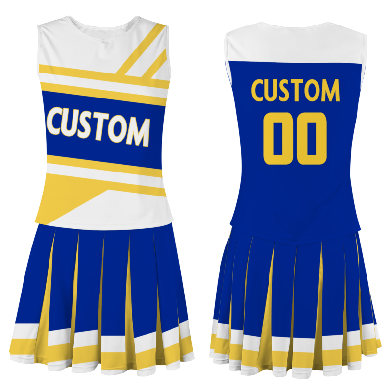 Custom Royal Blue White-Yellow Stylish Designs Cheerleader Apparel
