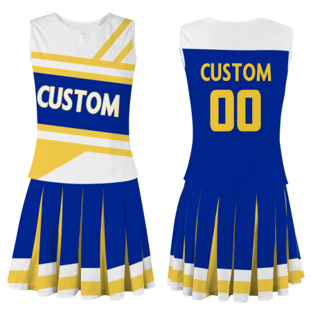 Custom Royal Blue White-Yellow Stylish Designs Cheerleader Apparel