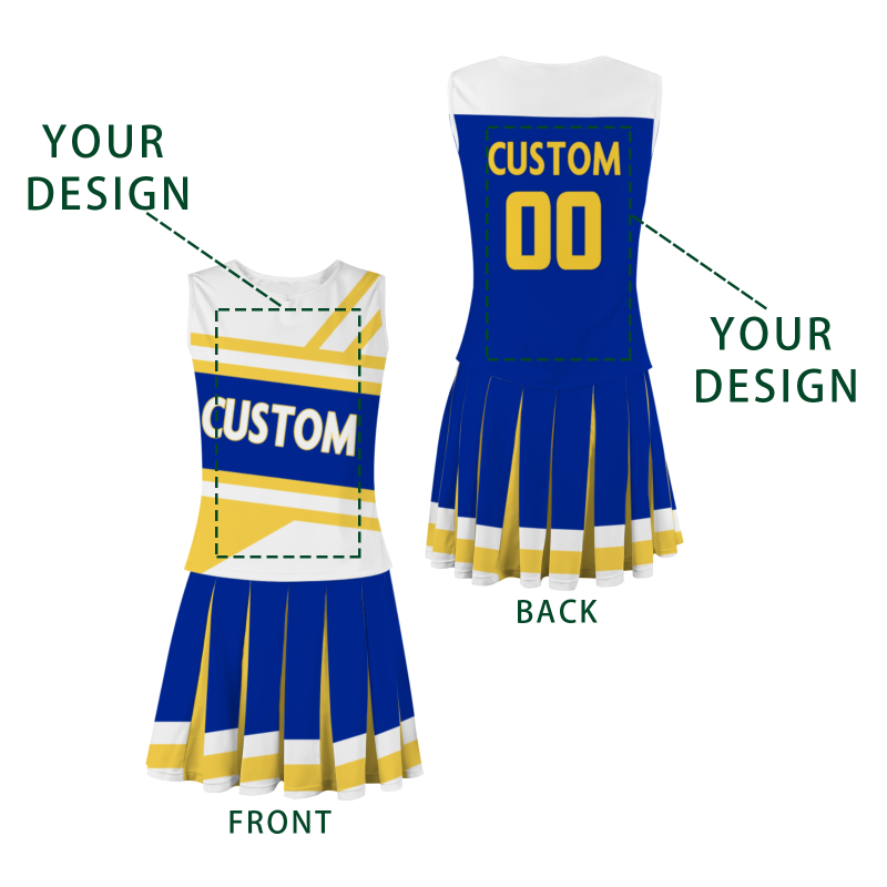 Custom Royal Blue White-Yellow Stylish Designs Cheerleader Apparel