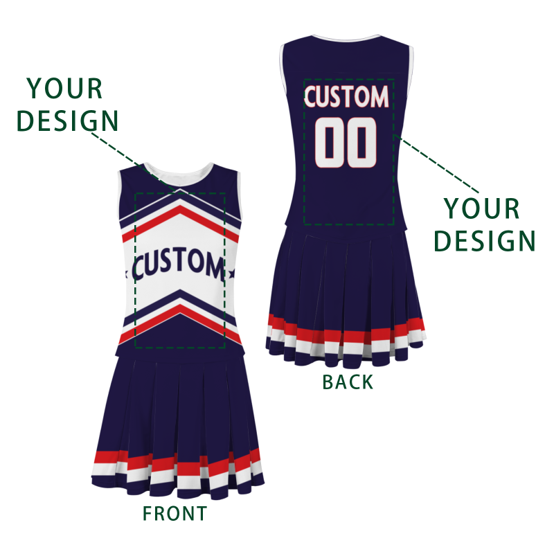 Custom Dark Blue White-Red Stylish Designs Cheerleader Apparel