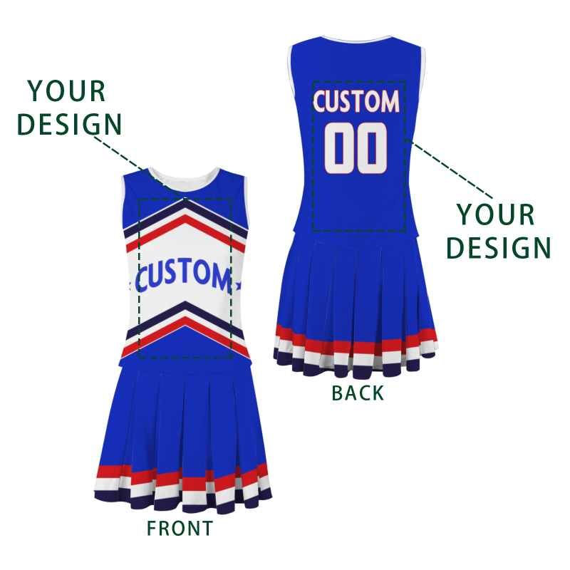 Custom Royal Blue White-Red Stylish Designs Cheerleader Apparel