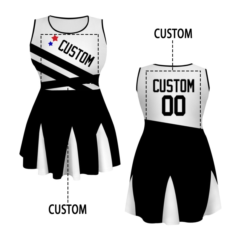 Custom Black White Stylish One-Piece Cheerleading Uniform