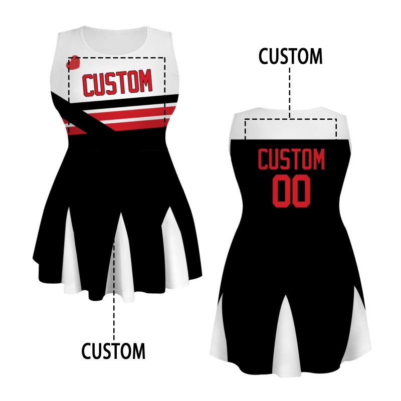 Custom Black Red-Black Stylish One-Piece Cheerleading Uniform