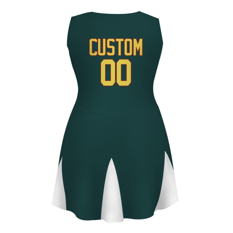 Custom Oliver Green Yellow-Red Stylish One-Piece Cheerleading Uniform