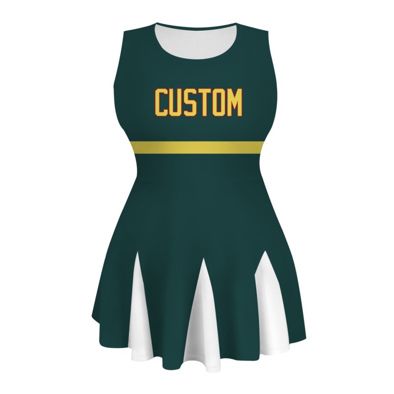 Custom Oliver Green Yellow-Red Stylish One-Piece Cheerleading Uniform