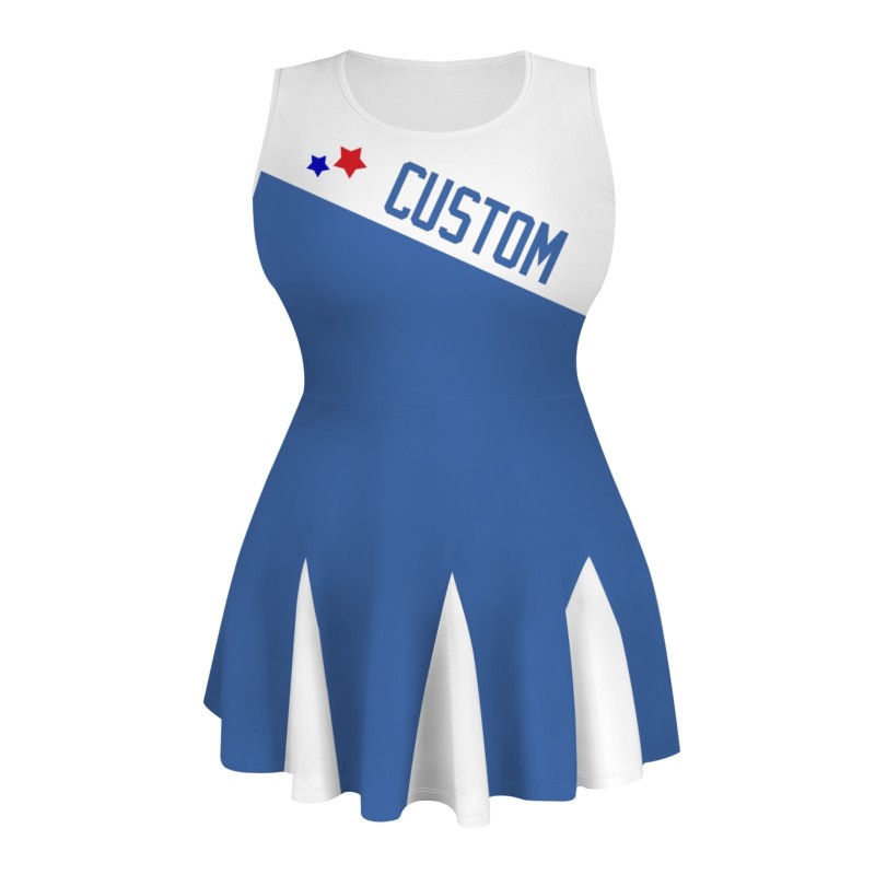 Custom Blue White Stylish One-Piece Cheerleading Uniform