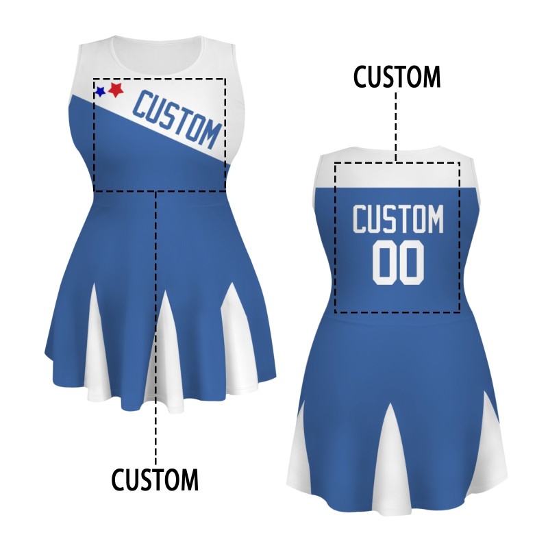 Custom Blue White Stylish One-Piece Cheerleading Uniform