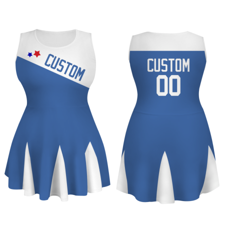Custom Blue White Stylish One-Piece Cheerleading Uniform