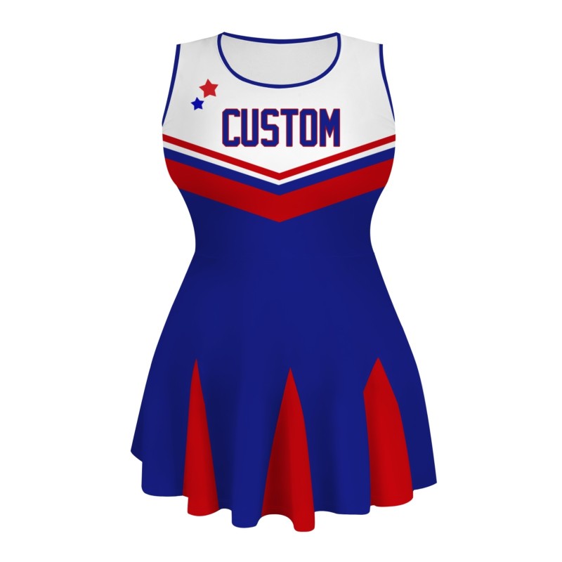 Custom Royal Blue White-Red Stylish One-Piece Cheerleading Uniform