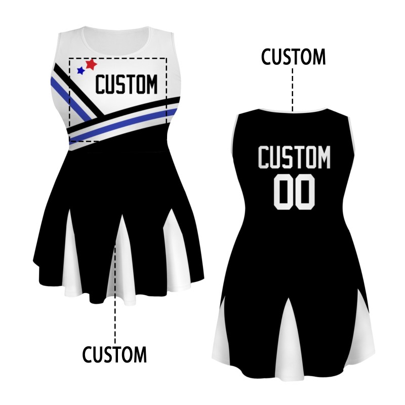 Custom Black White Stylish One-Piece Cheerleading Uniform