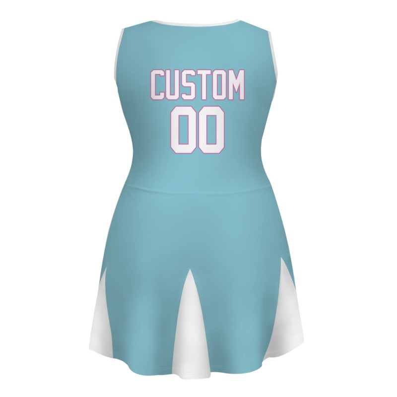 Custom Ocean Blue White-Pink Stylish One-Piece Cheerleading Uniform