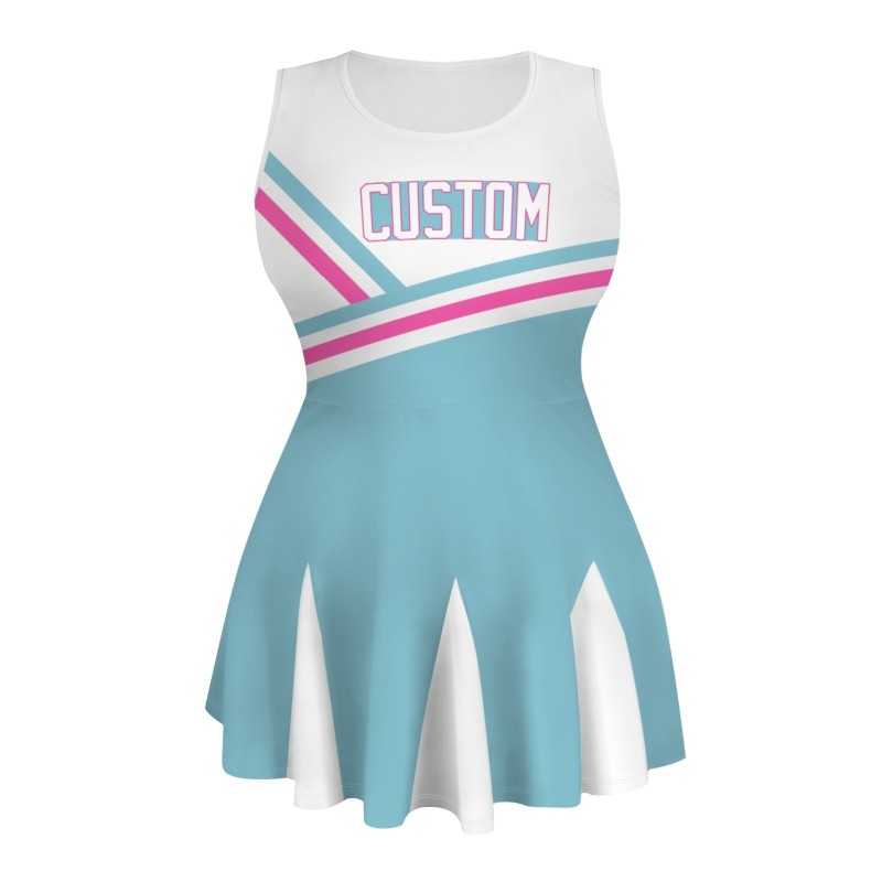 Custom Ocean Blue White-Pink Stylish One-Piece Cheerleading Uniform