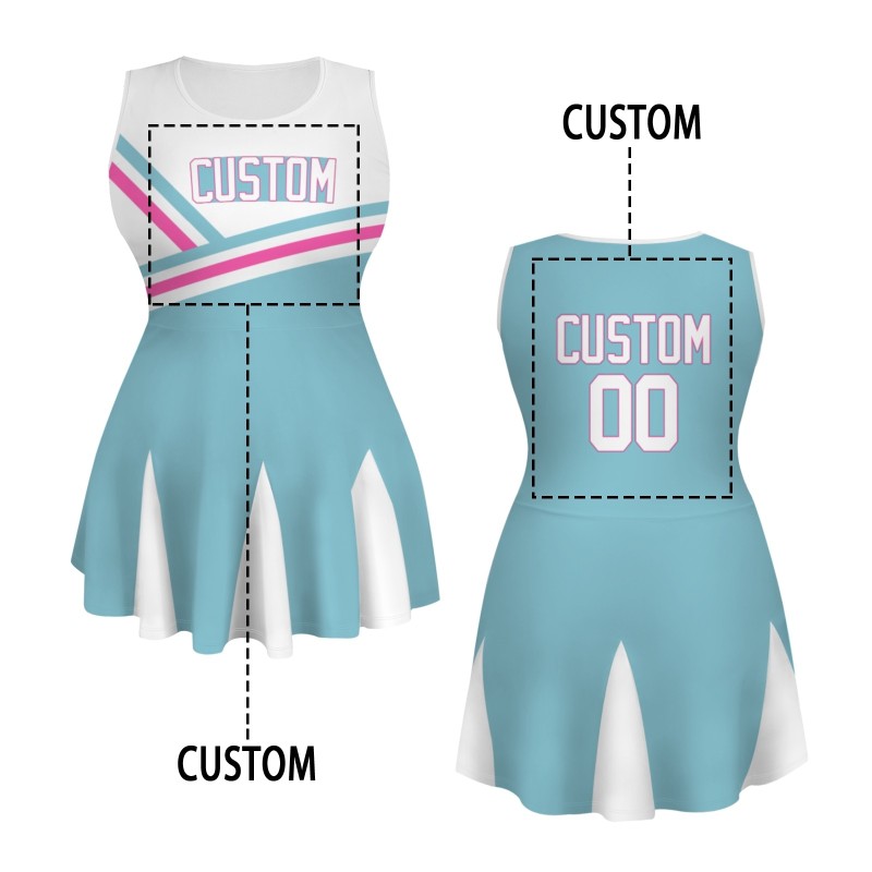 Custom Ocean Blue White-Pink Stylish One-Piece Cheerleading Uniform