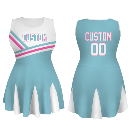 Custom Ocean Blue White-Pink Stylish One-Piece Cheerleading Uniform