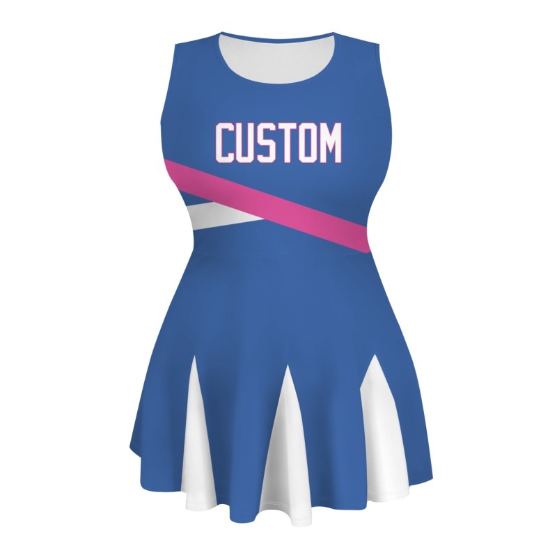 Custom Navy Blue White-Pink Stylish One-Piece Cheerleading Uniform