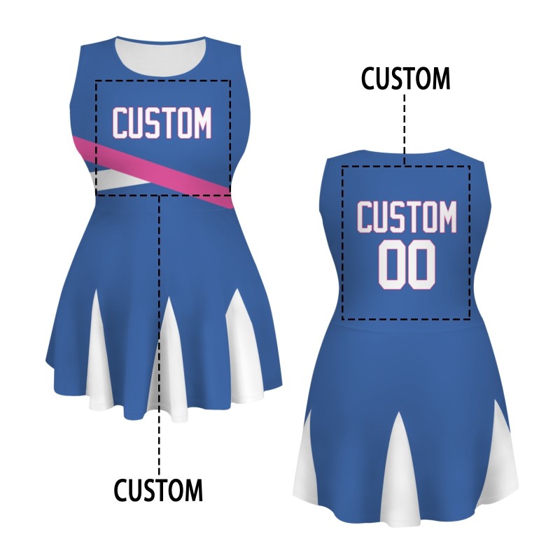 Custom Navy Blue White-Pink Stylish One-Piece Cheerleading Uniform