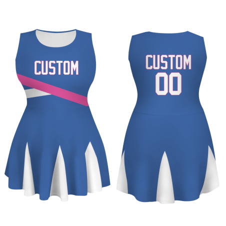 Custom Navy Blue White-Pink Stylish One-Piece Cheerleading Uniform