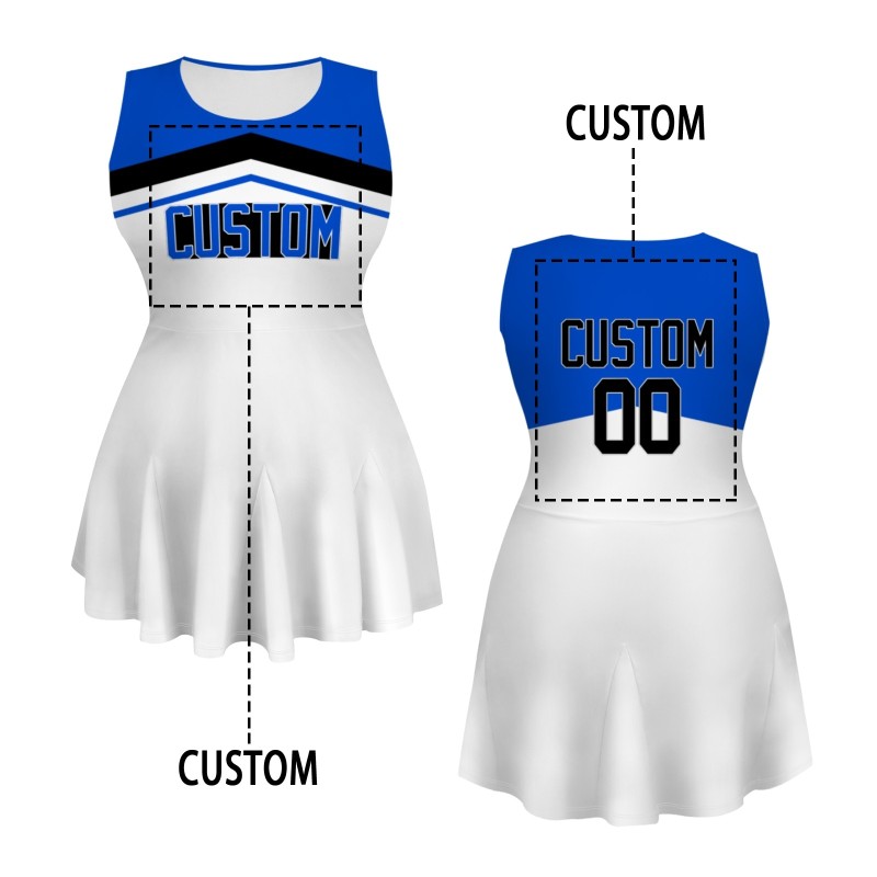 Custom Royal Blue Black-White Stylish One-Piece Cheerleading Uniform