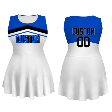 Custom Royal Blue Black-White Stylish One-Piece Cheerleading Uniform