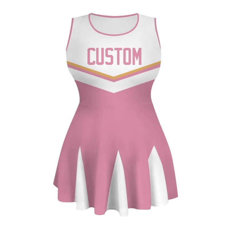 Custom Pink White Stylish One-Piece Cheerleading Uniform