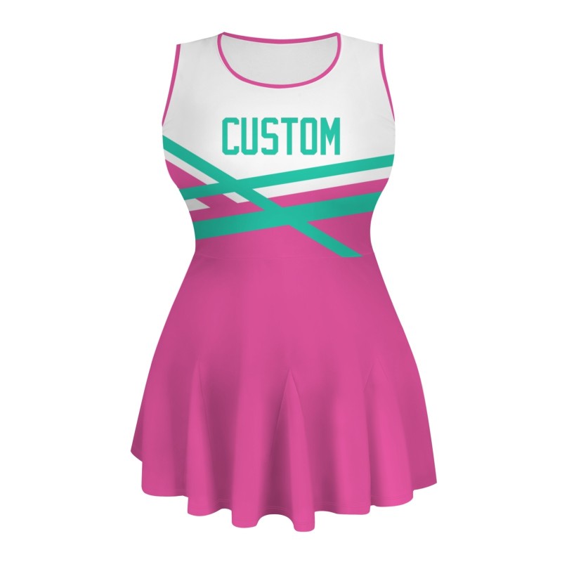 Custom Peach White-Green Stylish One-Piece Cheerleading Uniform