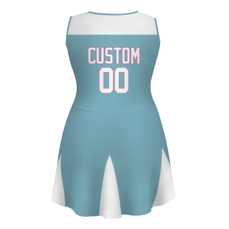 Custom Ocean Blue White-Pink Stylish One-Piece Cheerleading Uniform