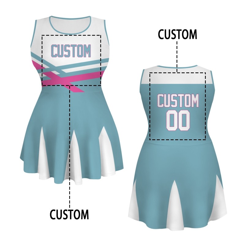 Custom Ocean Blue White-Pink Stylish One-Piece Cheerleading Uniform