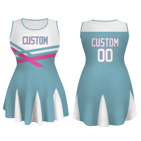 Custom Ocean Blue White-Pink Stylish One-Piece Cheerleading Uniform