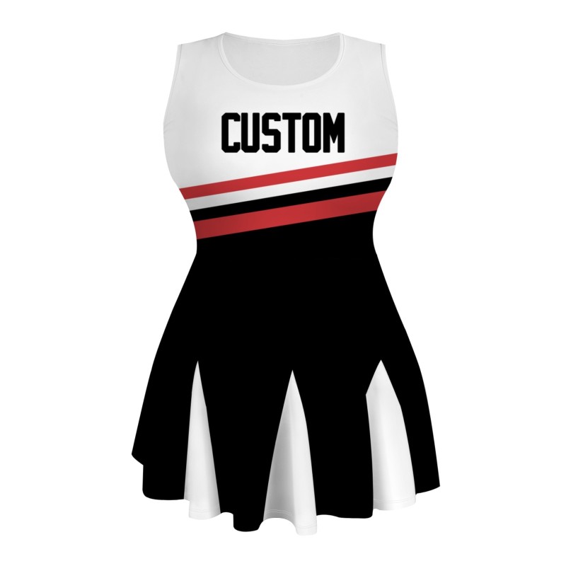 Custom Black White-Red Stylish One-Piece Cheerleading Uniform