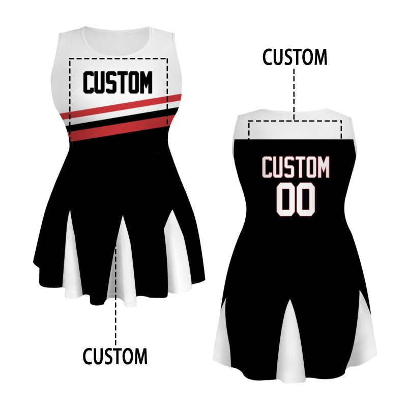 Custom Black White-Red Stylish One-Piece Cheerleading Uniform