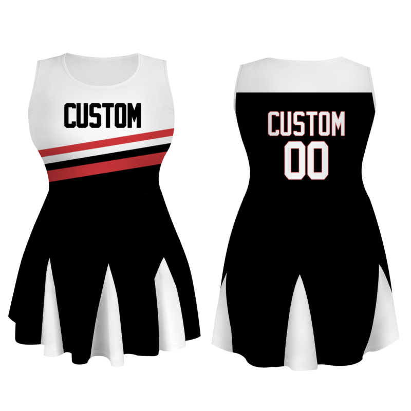 Custom Black White-Red Stylish One-Piece Cheerleading Uniform