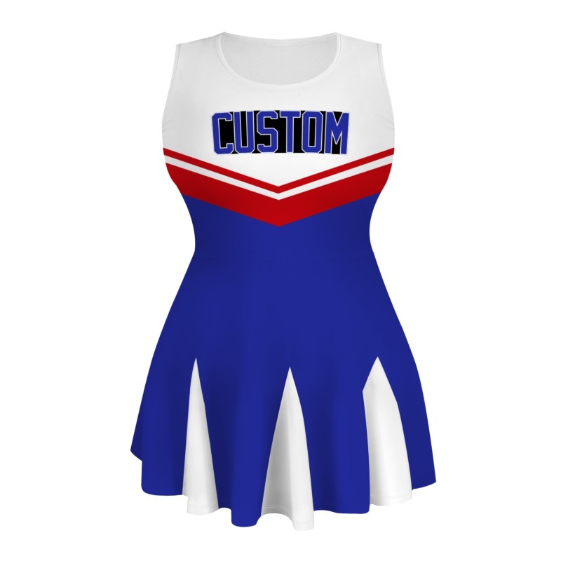 Custom Royal Blue White-Red Stylish One-Piece Cheerleading Uniform