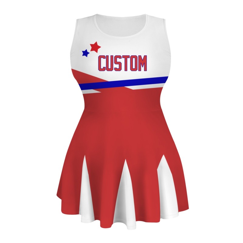 Custom Red Royal BlueWhite Stylish One-Piece Cheerleading Uniform