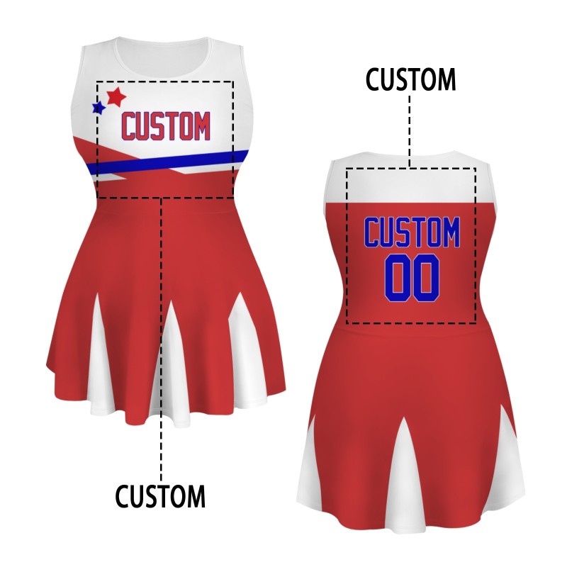 Custom Red Royal BlueWhite Stylish One-Piece Cheerleading Uniform