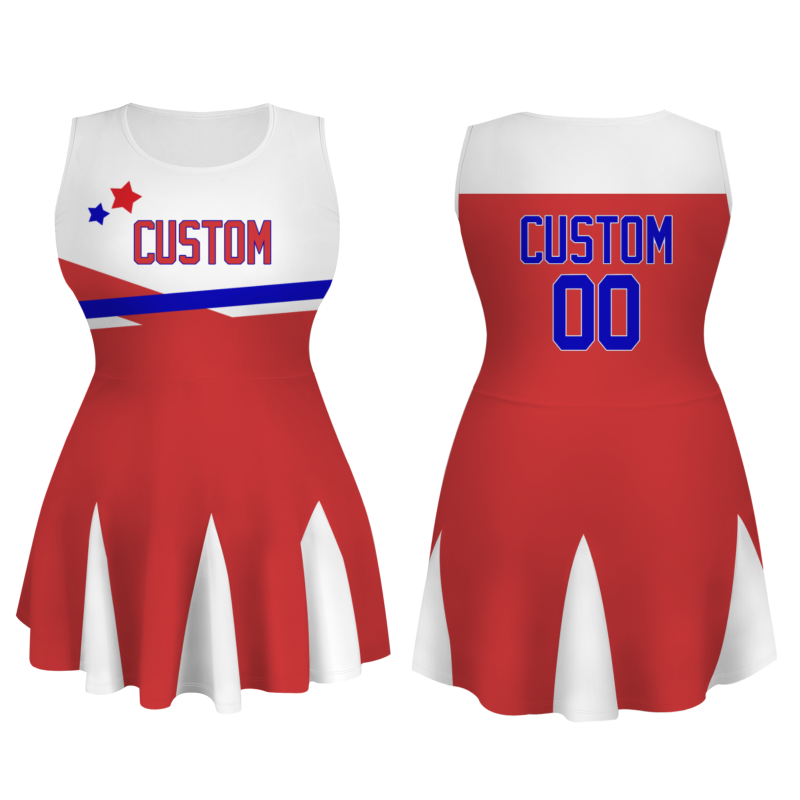 Custom Red Royal BlueWhite Stylish One-Piece Cheerleading Uniform