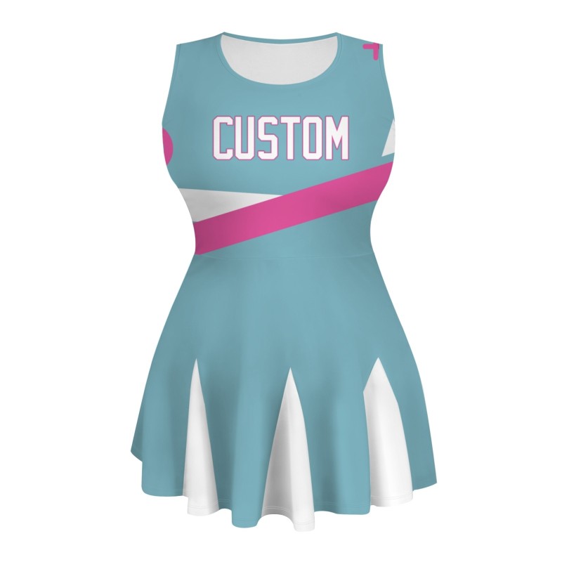 Custom Ocean Blue White-Pink Stylish One-Piece Cheerleading Uniform