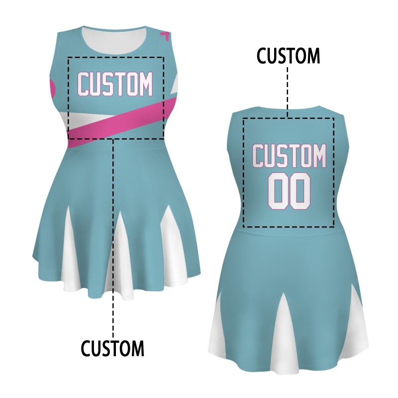 Custom Ocean Blue White-Pink Stylish One-Piece Cheerleading Uniform