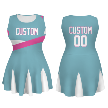 Custom Ocean Blue White-Pink Stylish One-Piece Cheerleading Uniform